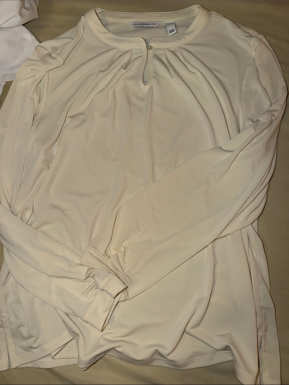 Isaac Mizrahi Cream Long-Sleeve Keyhole Neck Dress